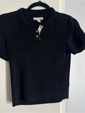 Topshop Black Short-Sleeve Knit Polo